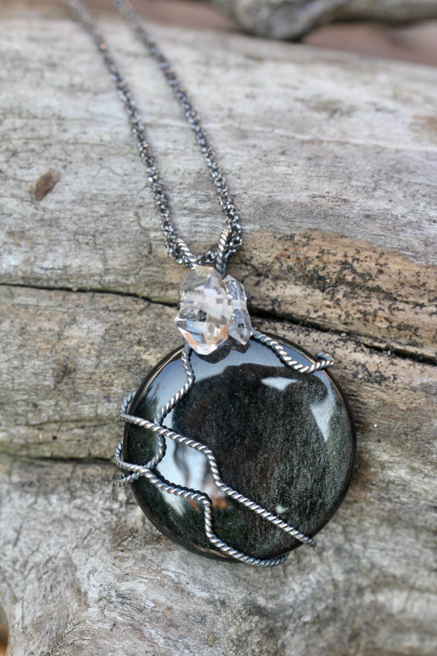 Silver Sheen Obsidian Quartz Necklace