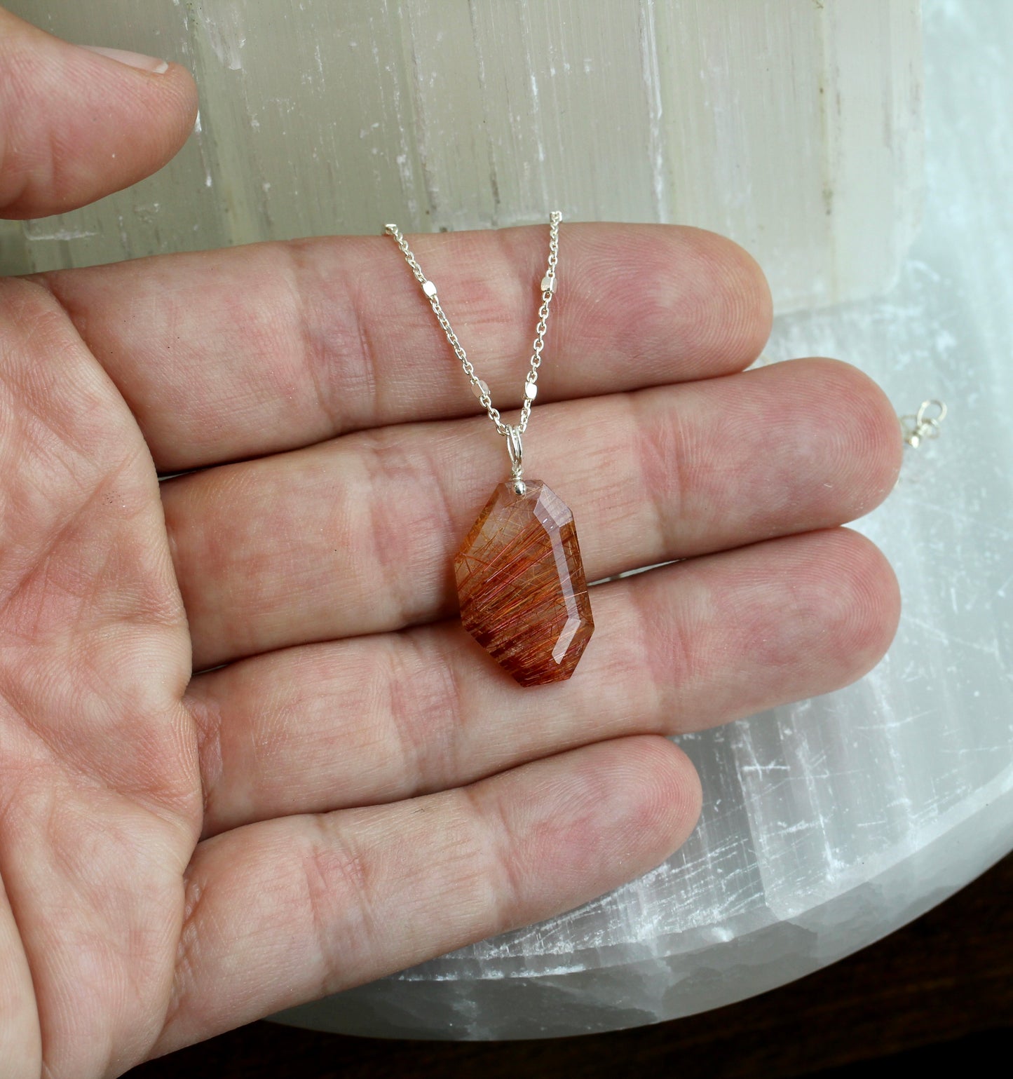 Rutilated Quartz Geometric Pendant Necklace