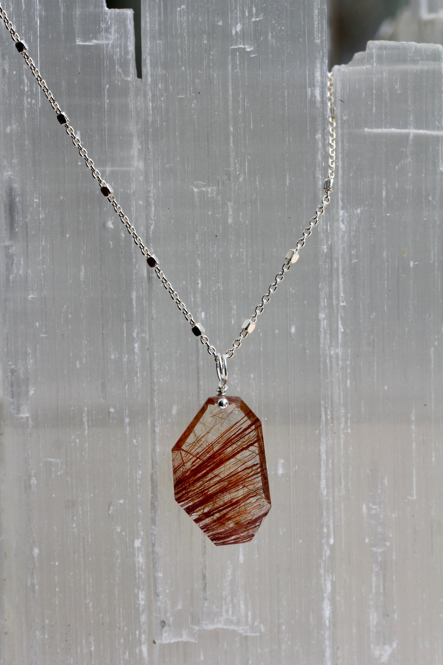 Rutilated Quartz Geometric Pendant Necklace