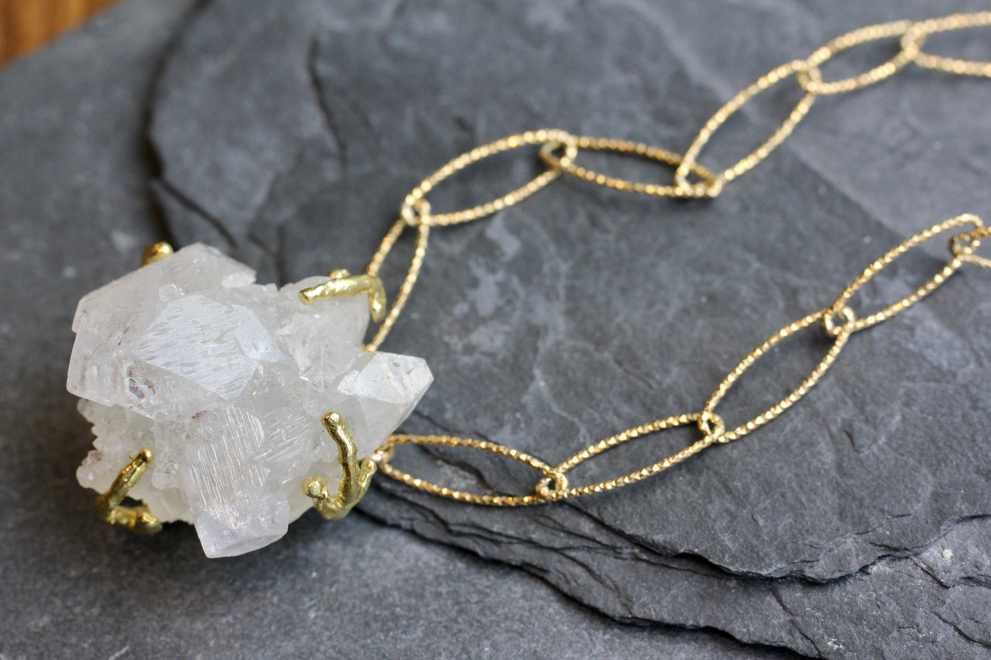 Apophyllite Crystal Gold Sparkle Chain Necklace