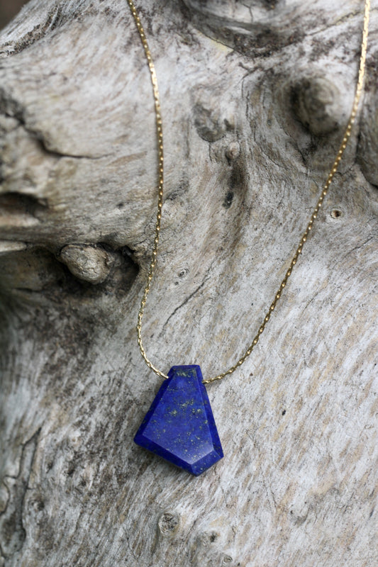 Geometric Lapis Gold Filled Necklace