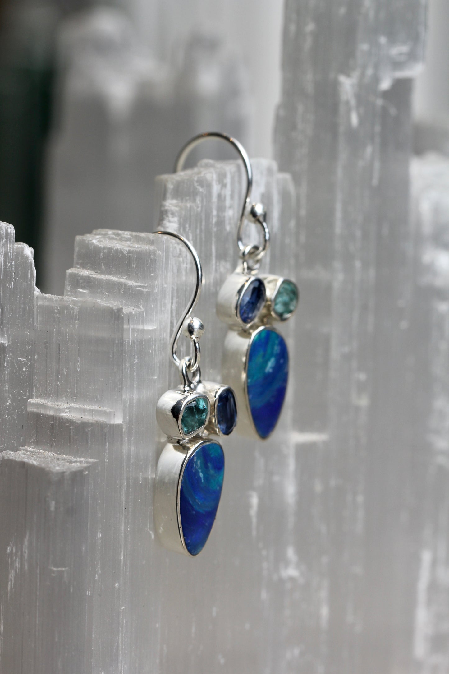 Australian Opal Kyanite Apatite Earrings