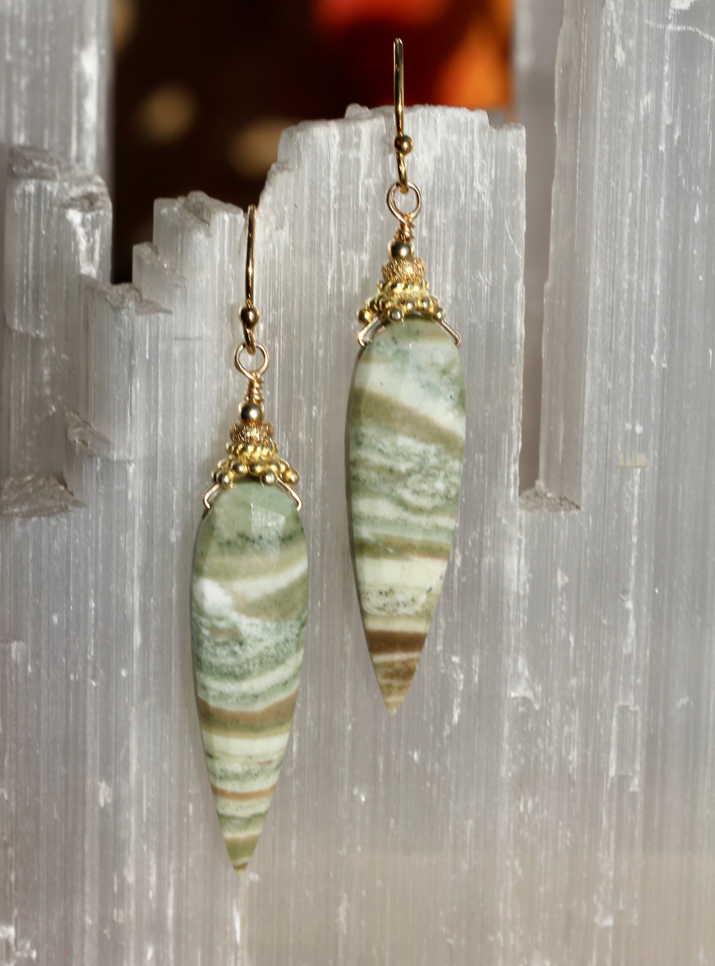 Green Opal Bali Cap Earrings