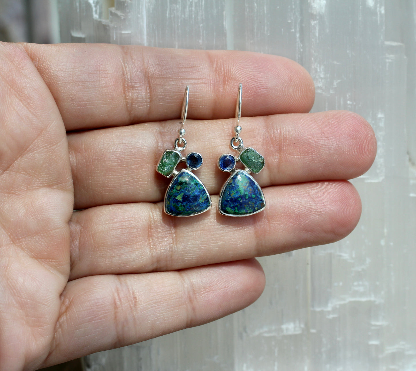 Azurite Malachite Emerald Kyanite Earrings