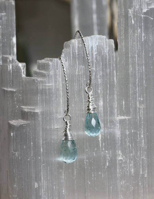 Aquamarine Sparkle V Wire Earrings