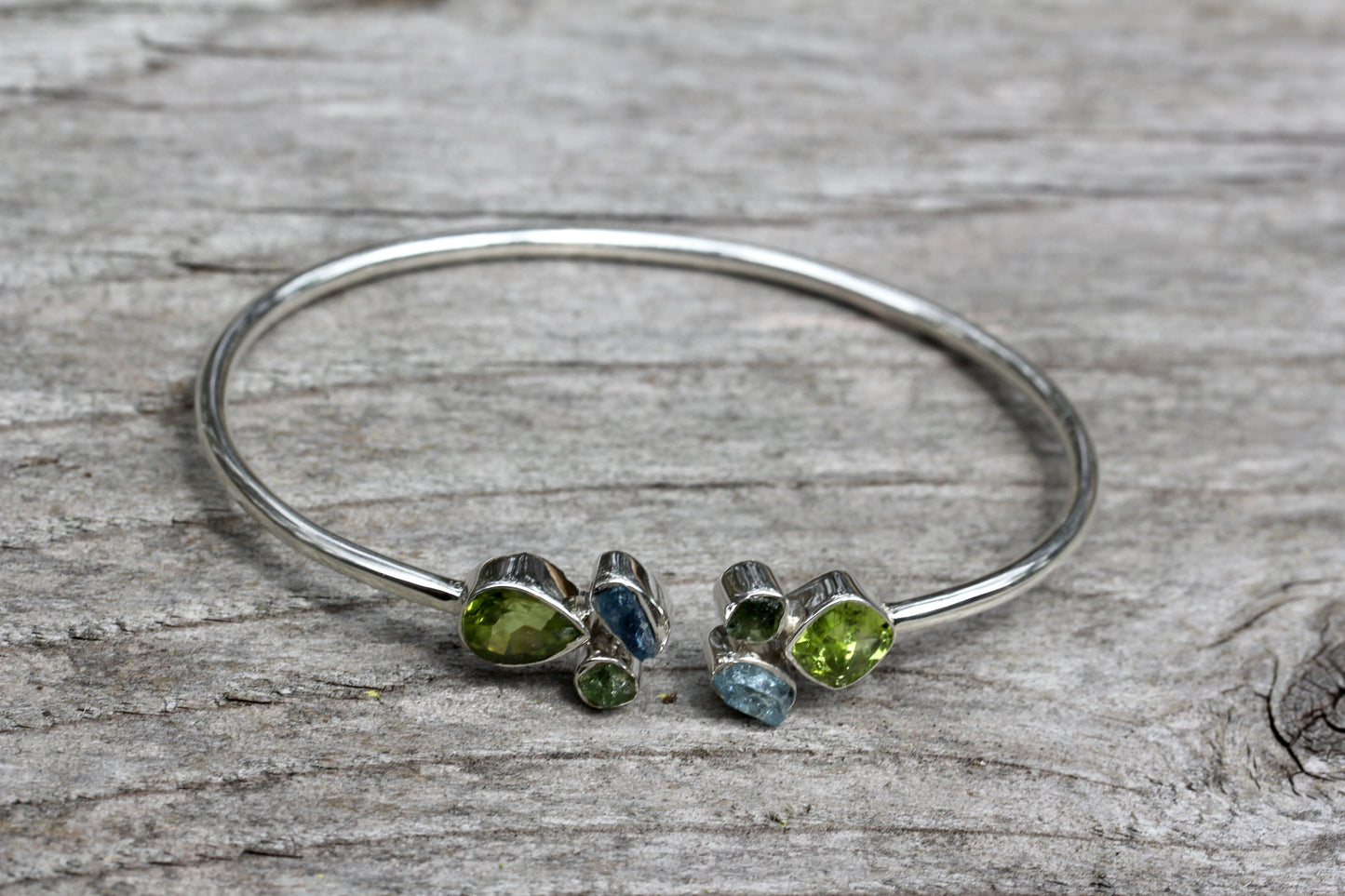 Peridot Aquamarine Silver Flex Bracelet