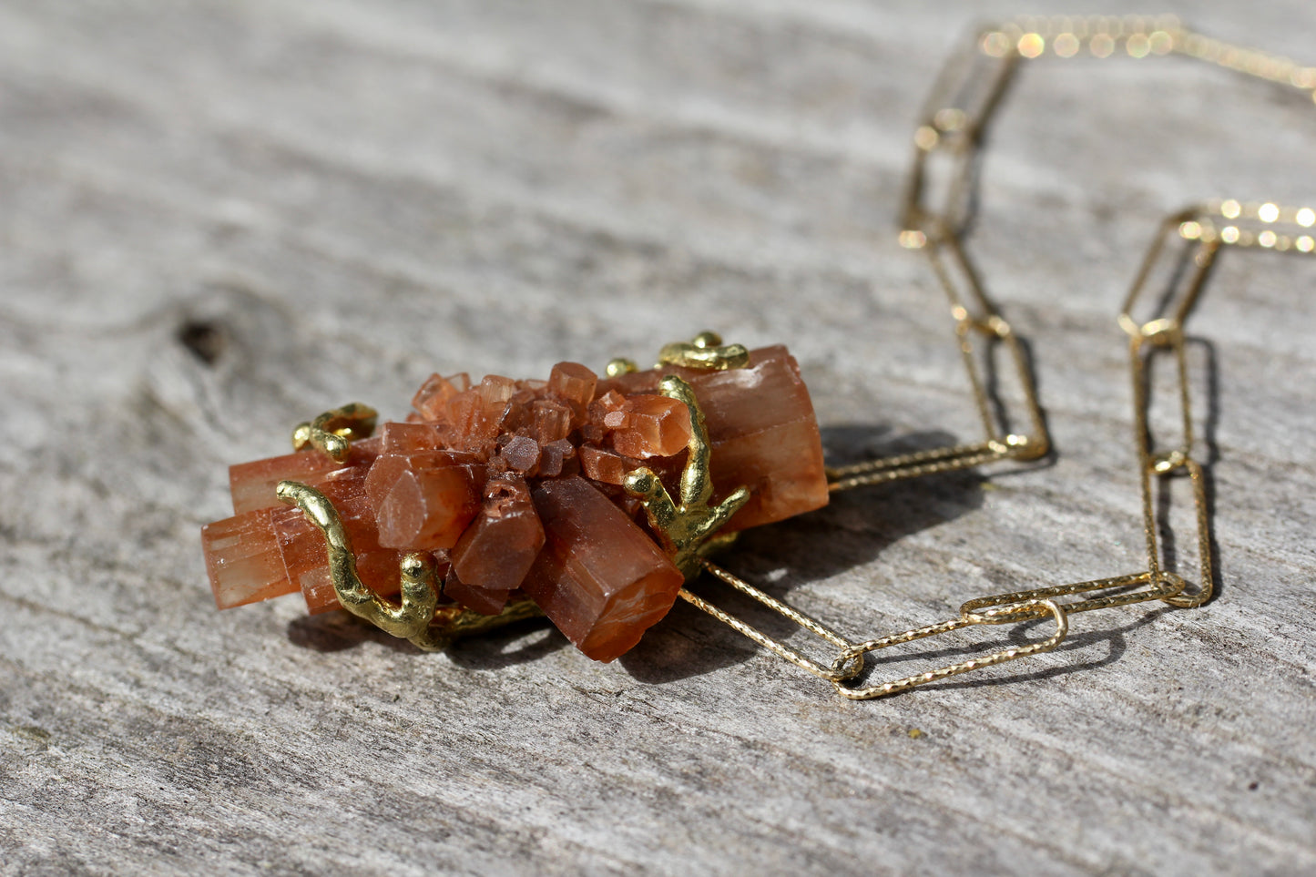 Aragonite Crystal Gold Chain Necklace