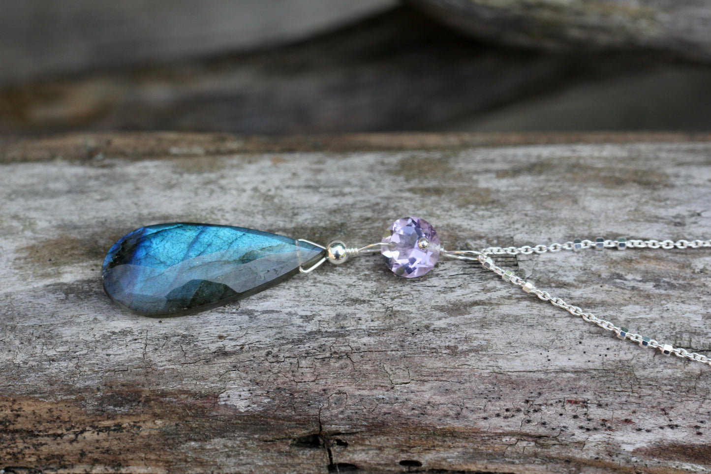 Labradorite Amethyst Silver Necklace