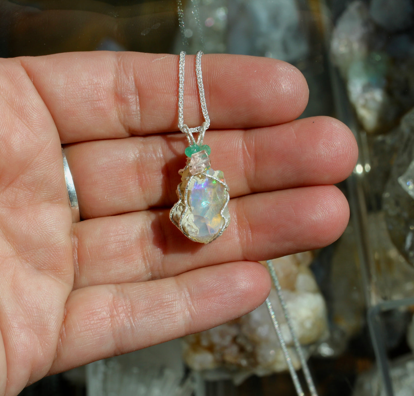 Rough Opal Tourmaline Emerald Pendant