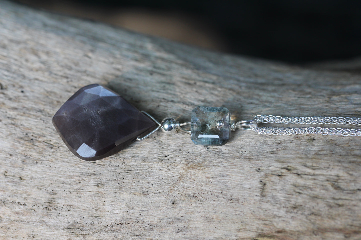 Grey Moonstone Aquamarine Necklace