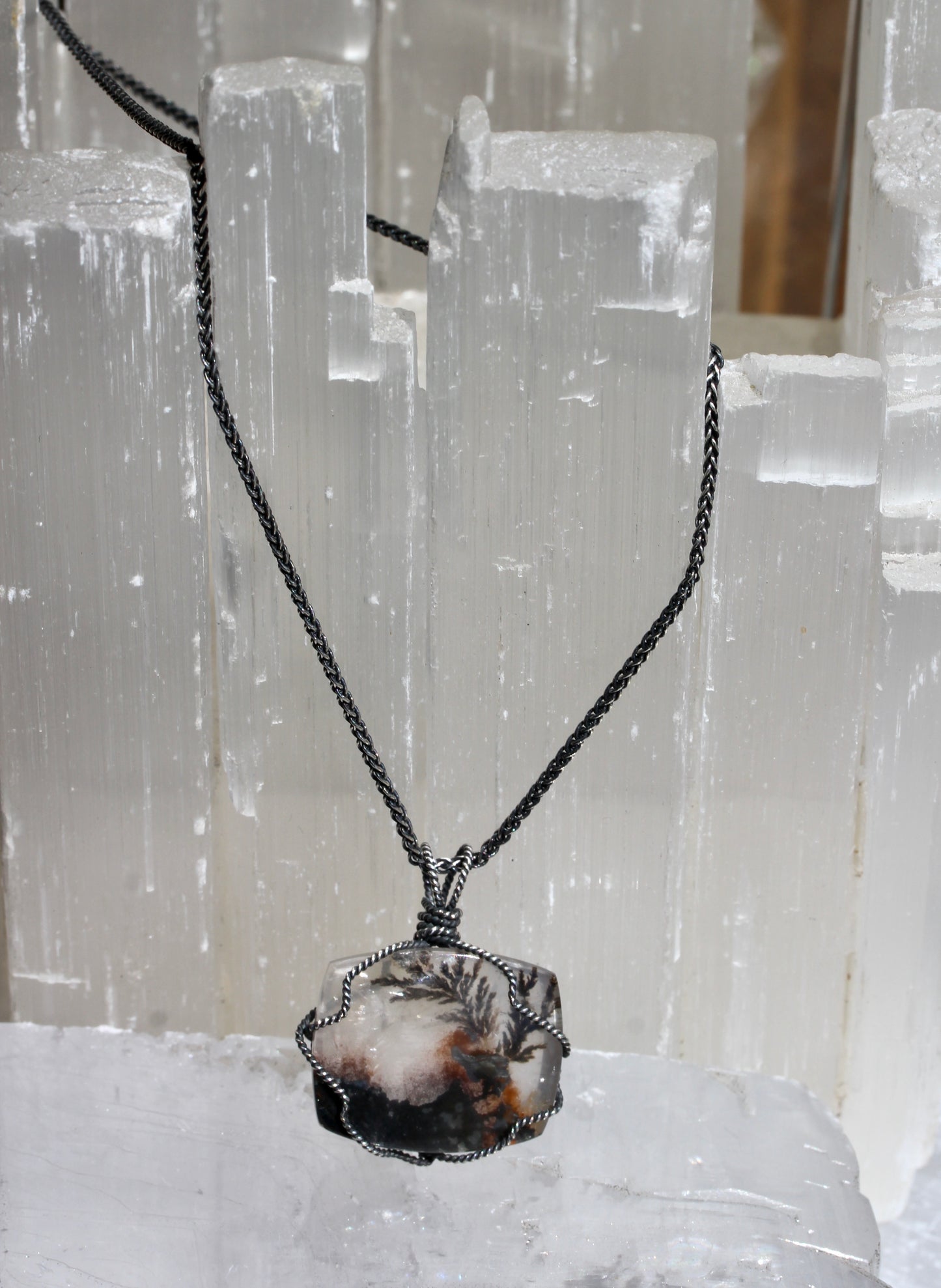 Dendritic Quartz Oxidized Silver Necklace