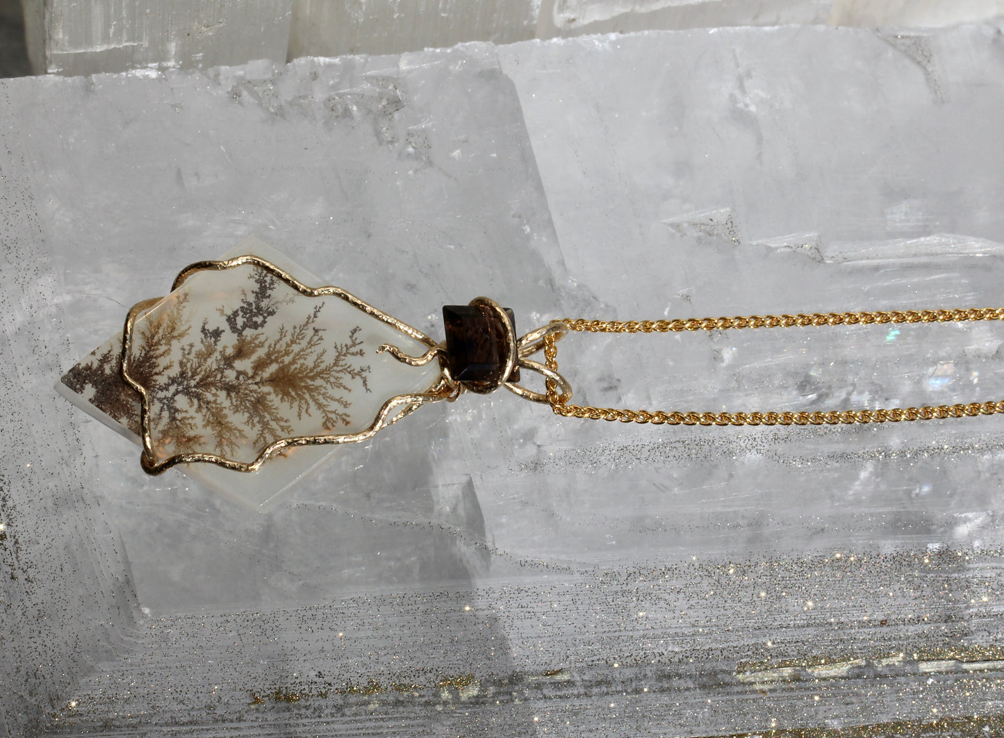 Dendritic Agate Smokey Quartz Tree Necklace
