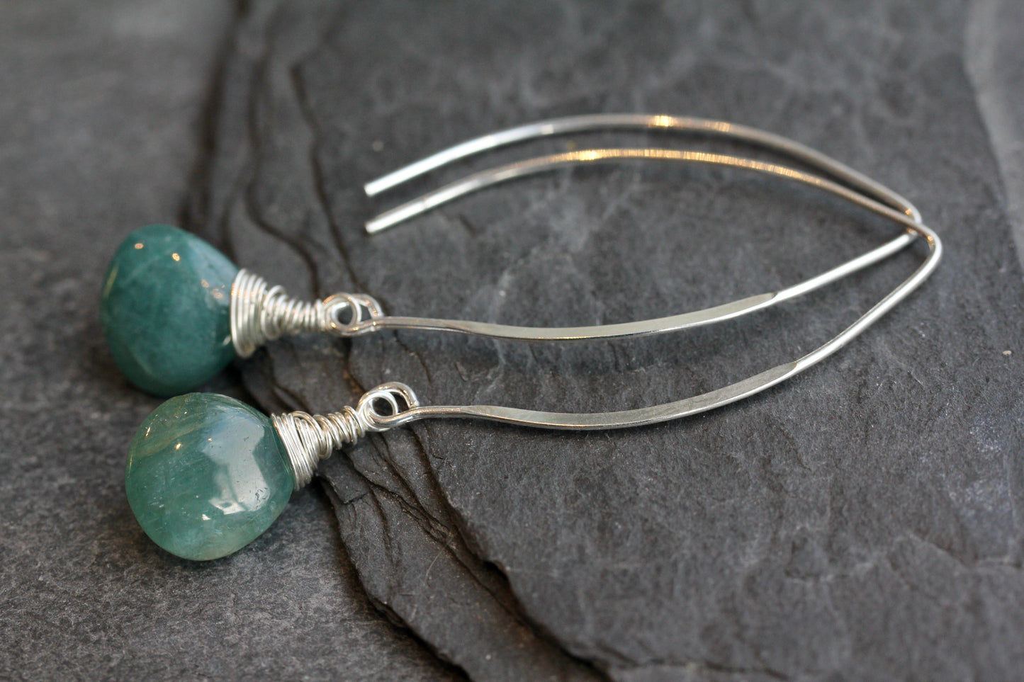 Grandidierite Long V Wire Earrings