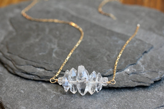 Herkimer Diamond Crystal Stack Gold Necklace