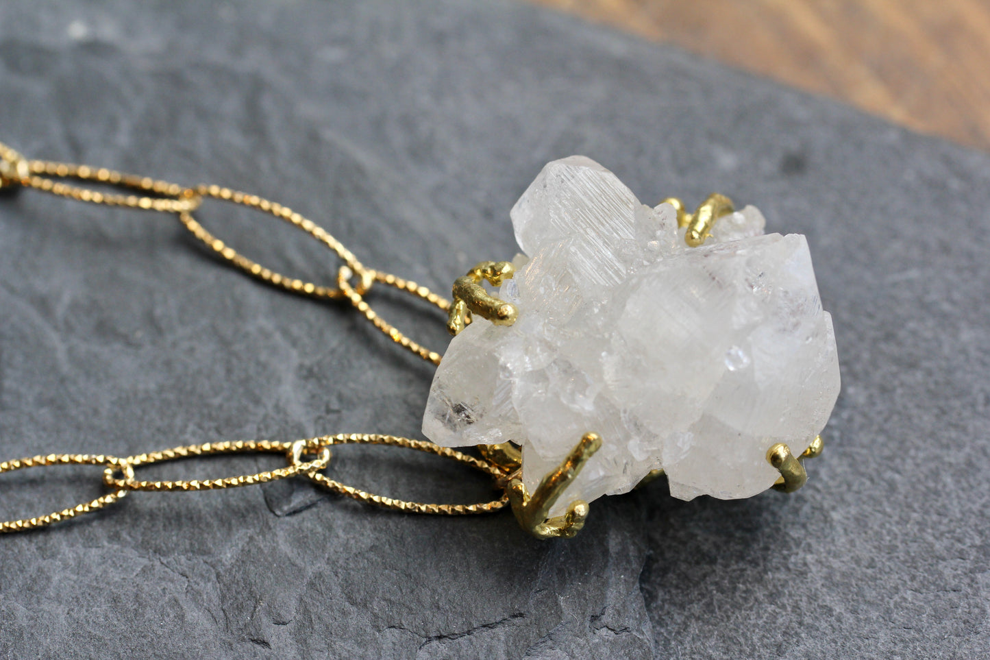 Apophyllite Crystal Gold Sparkle Chain Necklace