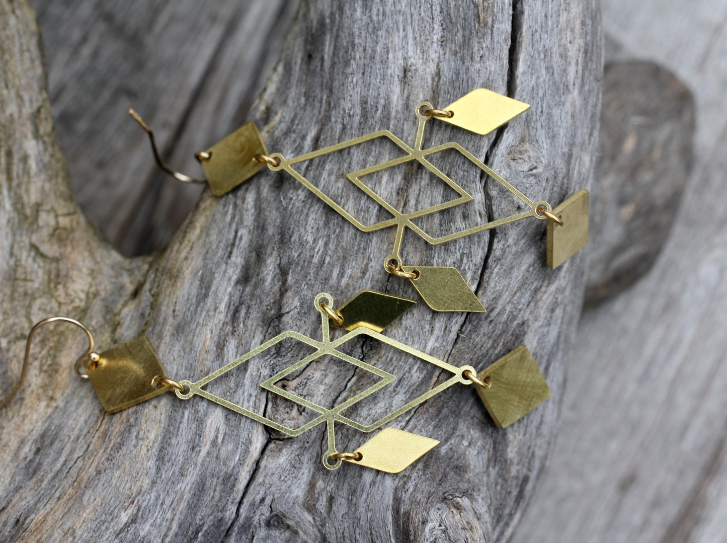 Brass Diamond Chandelier Earrings