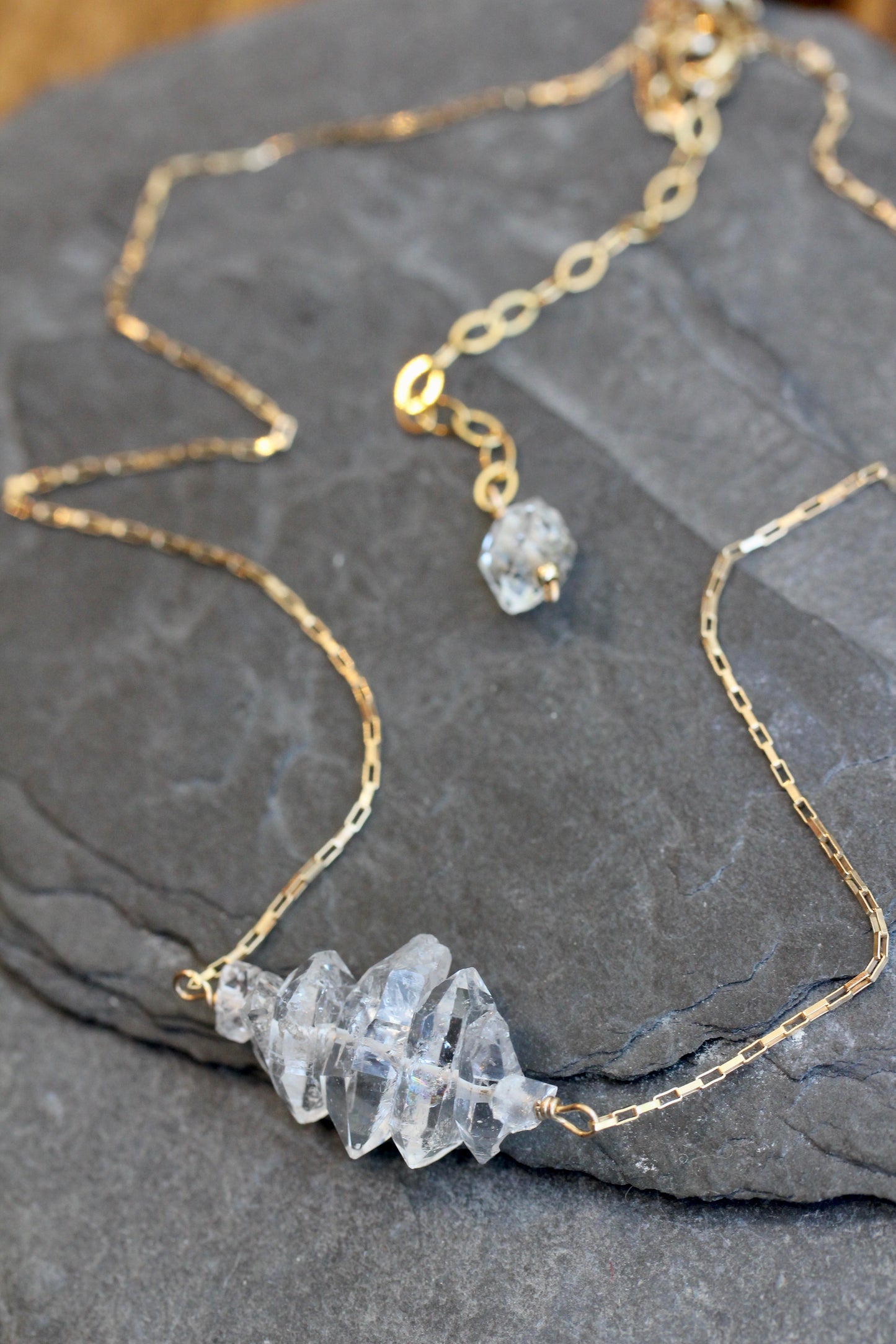 Herkimer Diamond Crystal Stack Gold Necklace