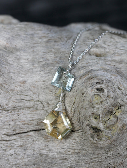 Lemon Quartz Aquamarine Silver Necklace