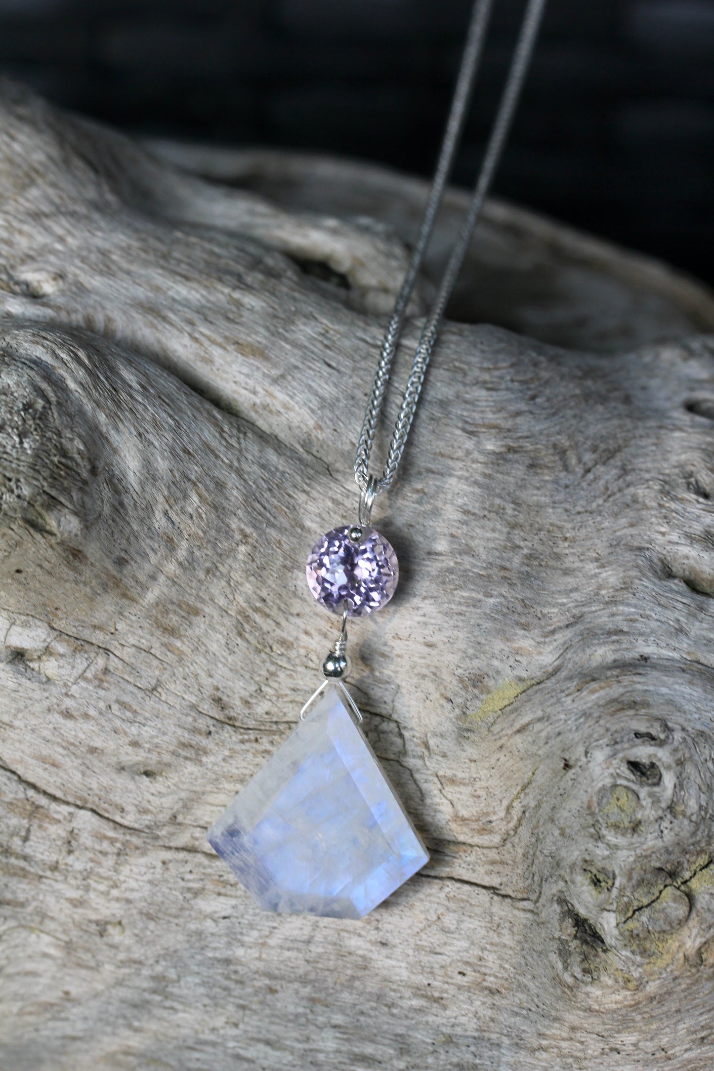 Rainbow Moonstone Amethyst Gem Necklace