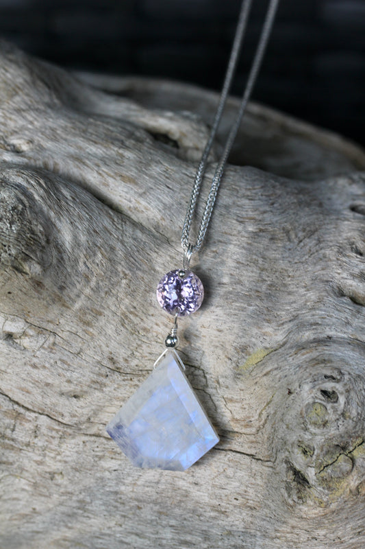 Rainbow Moonstone Amethyst Gem Necklace