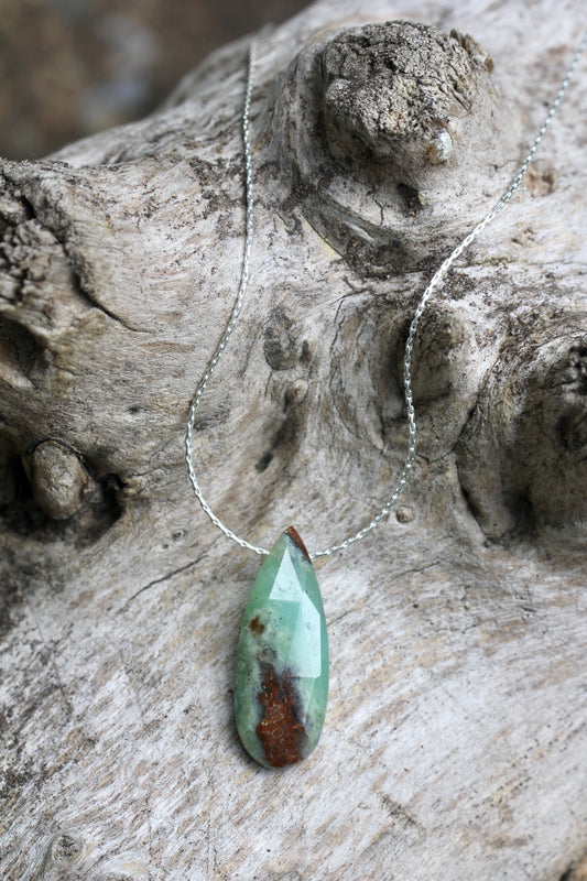 Chrysoprase Teardrop Silver Necklace