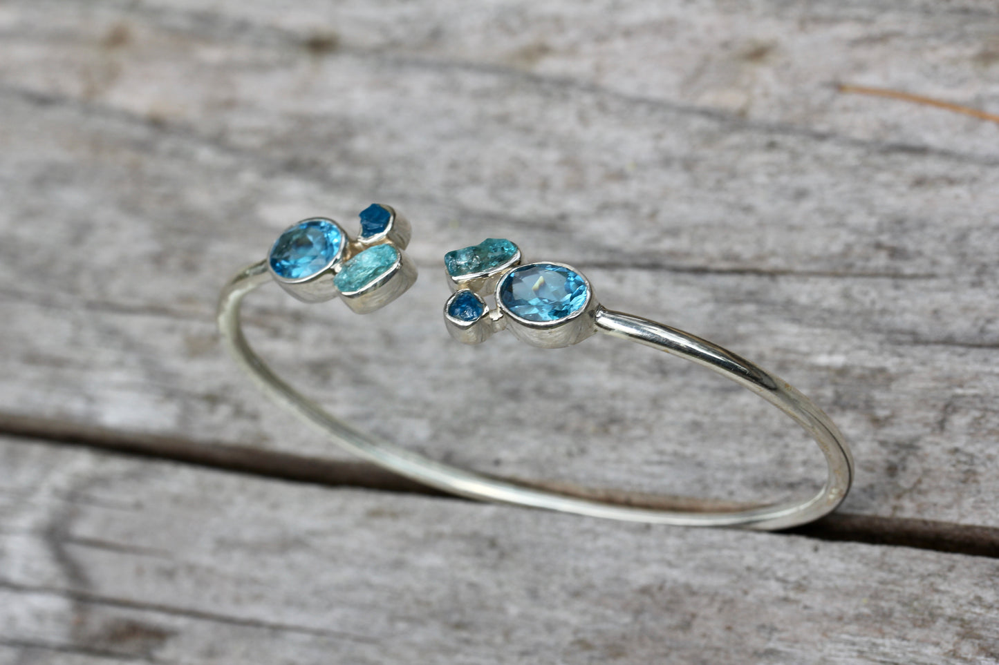 Blue Topaz Apatite Silver Flex Bracelet