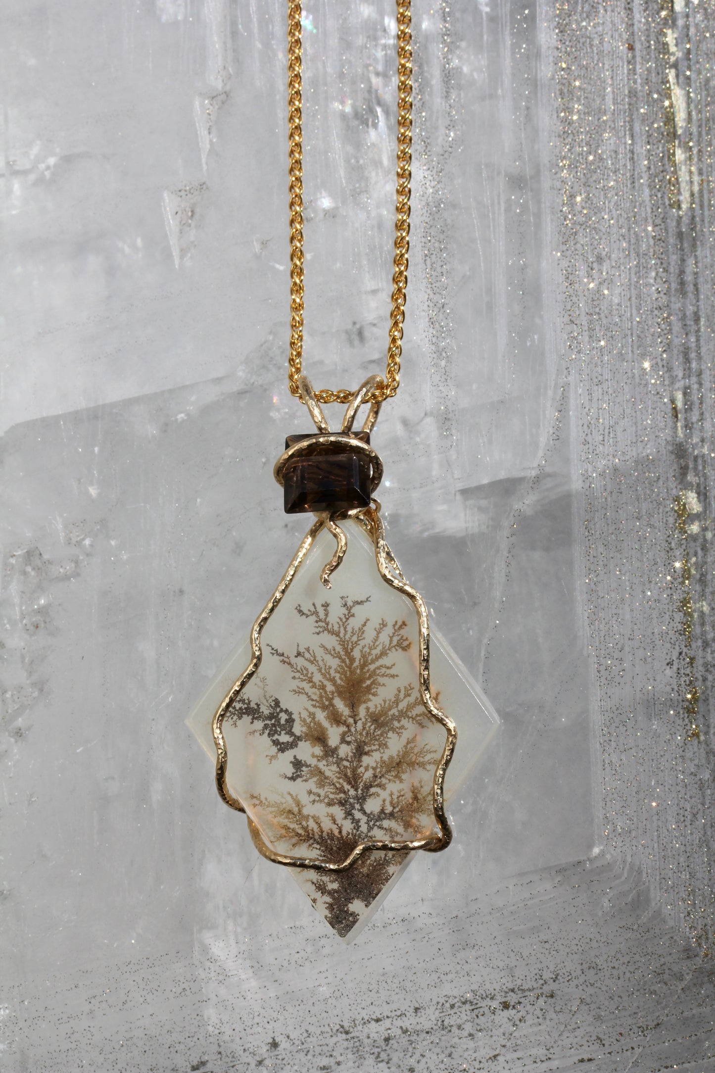 Dendritic Agate Smokey Quartz Tree Necklace