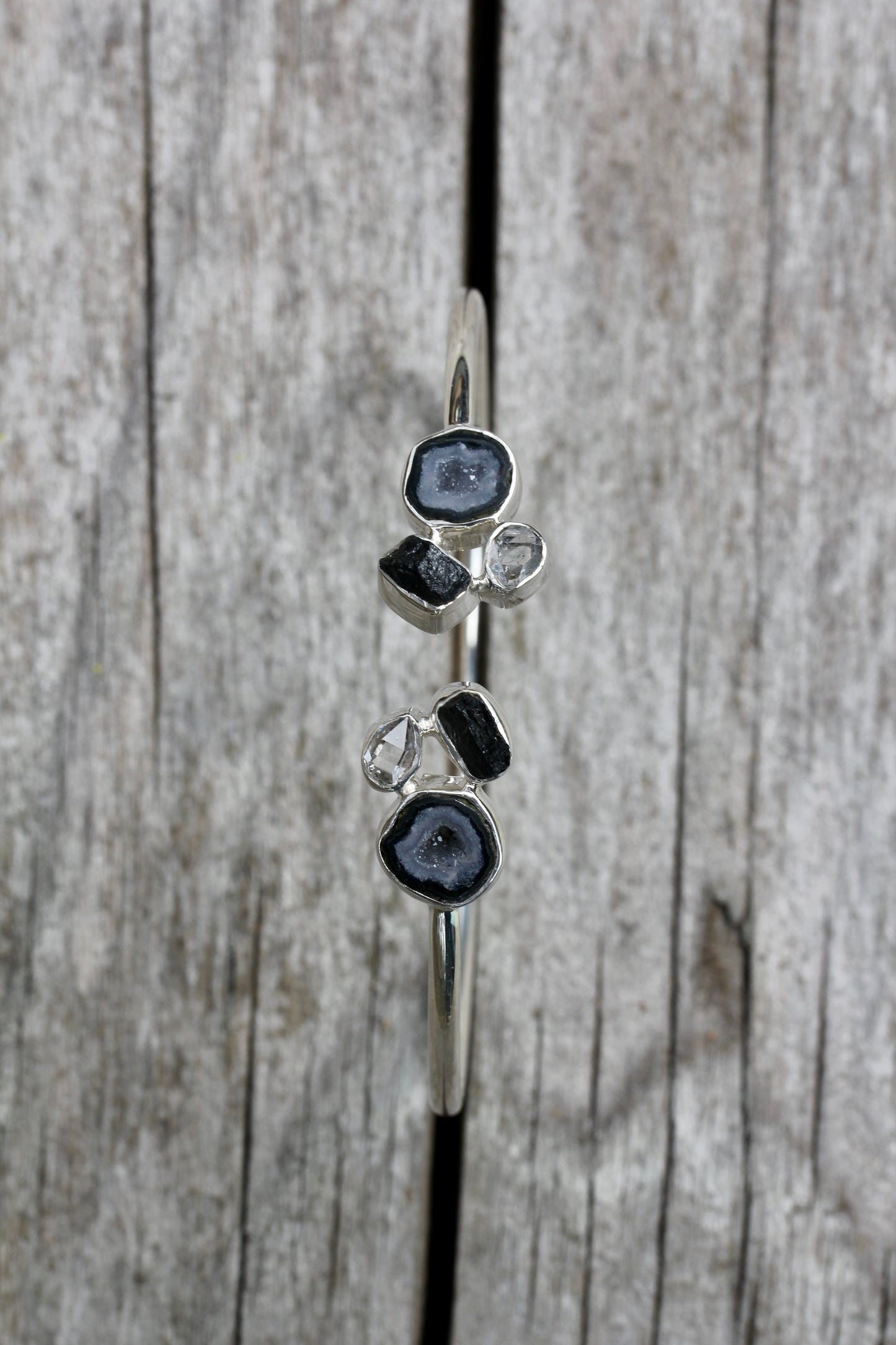 Geode Herkimer Diamond Silver Flex Bracelet