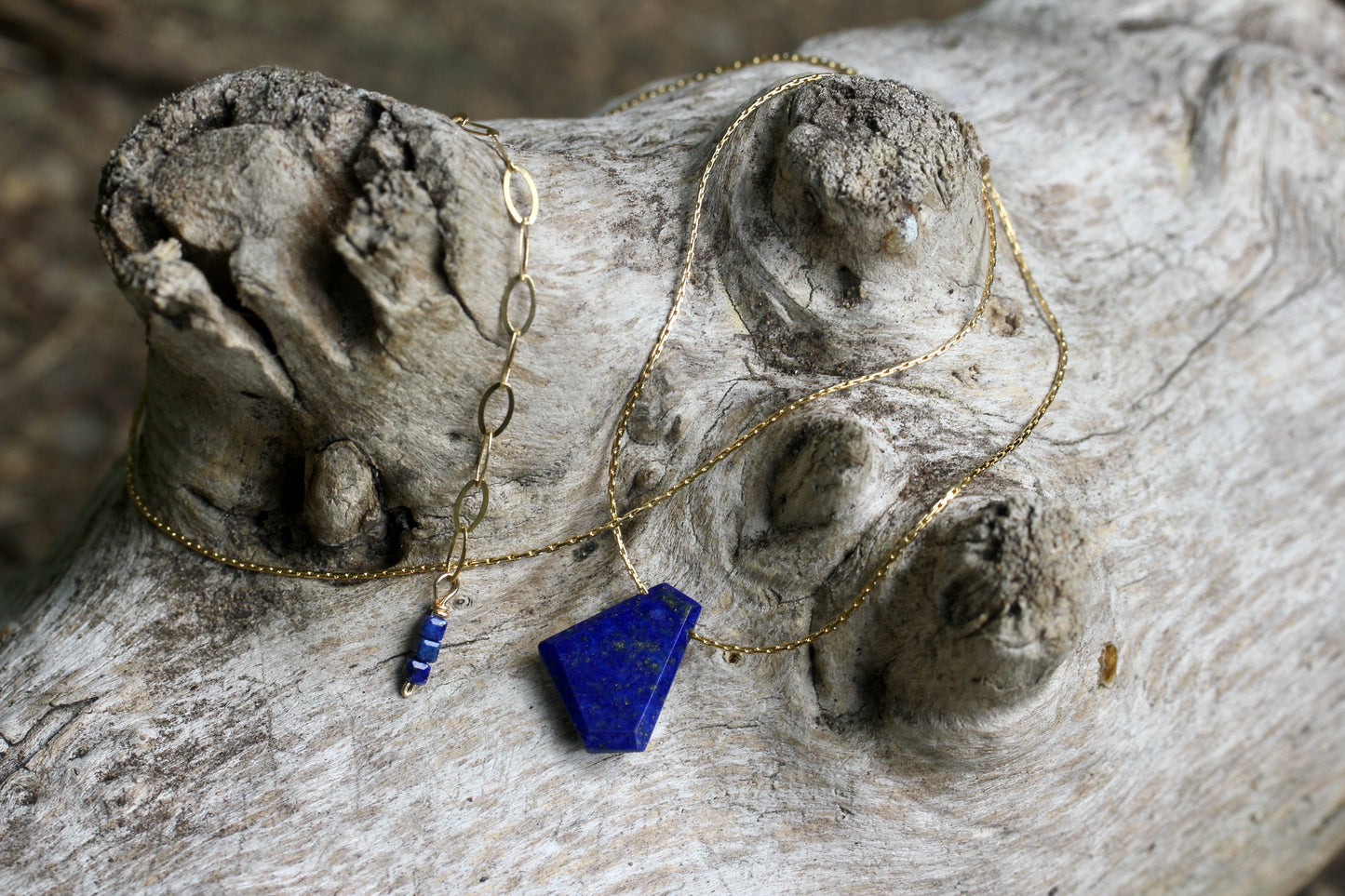 Geometric Lapis Gold Filled Necklace