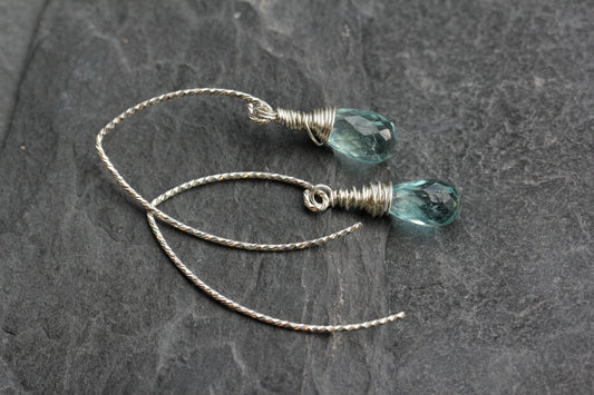 Aquamarine Sparkle V Wire Earrings