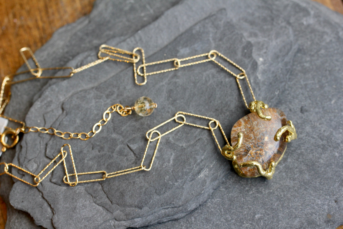 Lodolite Paperclip Gold Chain Necklace
