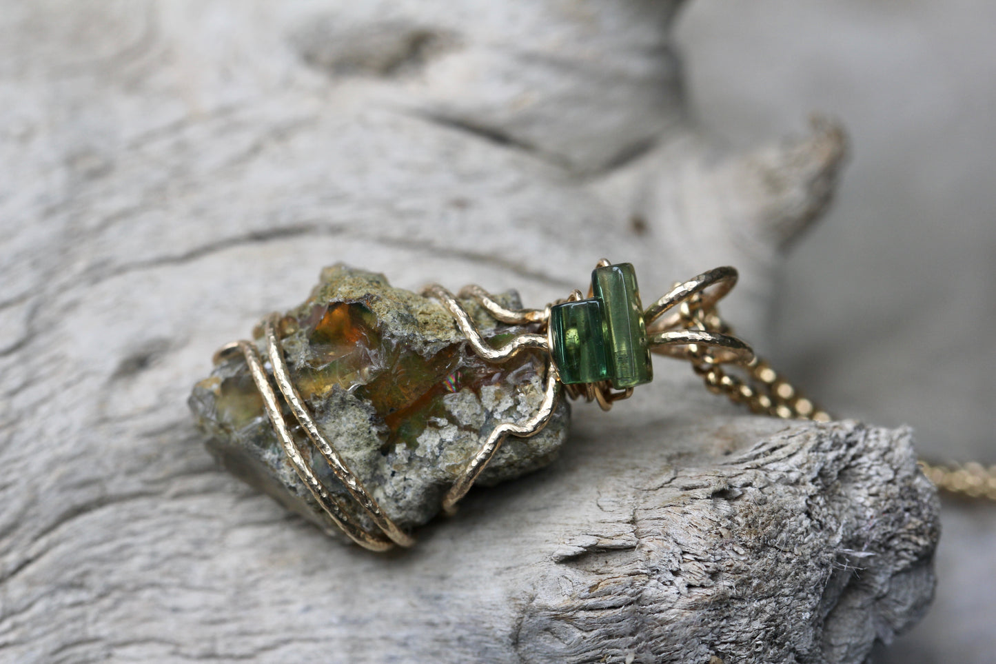 Ethiopian Opal Necklace with Green Tourmaline