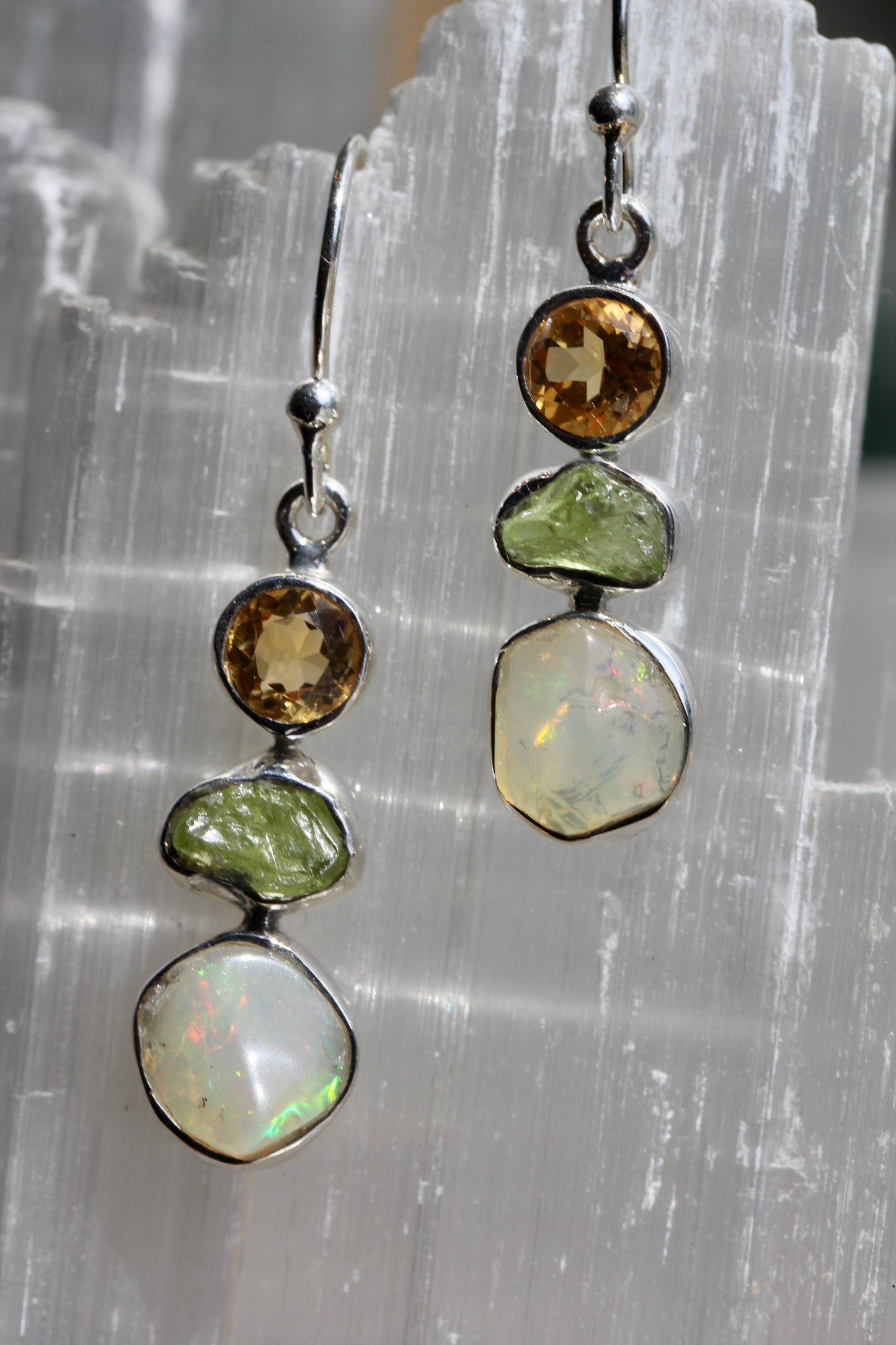 Opal Peridot Citrine Drop Earrings