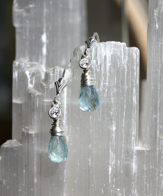 Aquamarine Cubic Zirconia Dainty Drop Earrings
