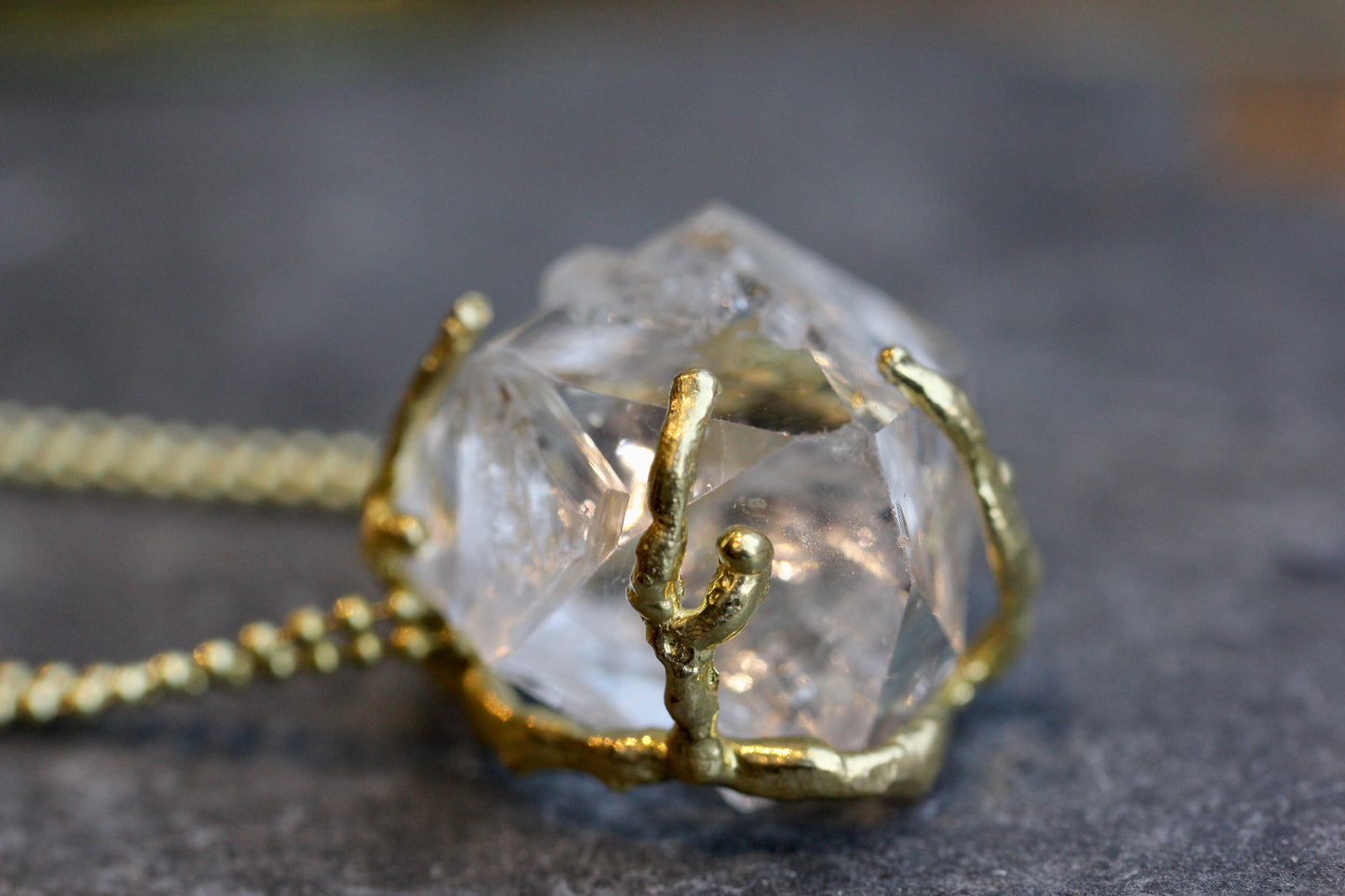 Herkimer Diamond Chunky Brass Choker