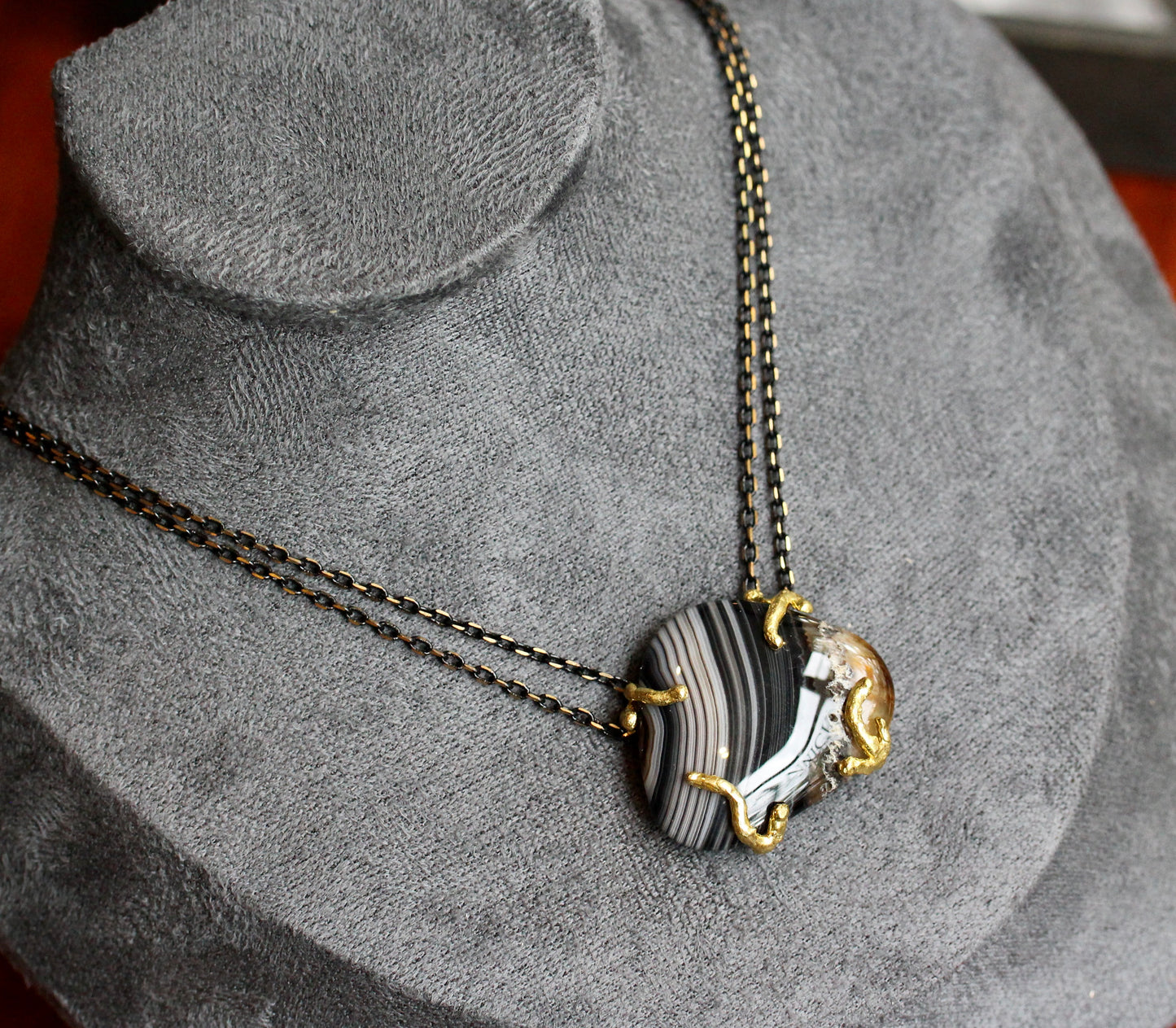 Banded Agate Brass Necklace