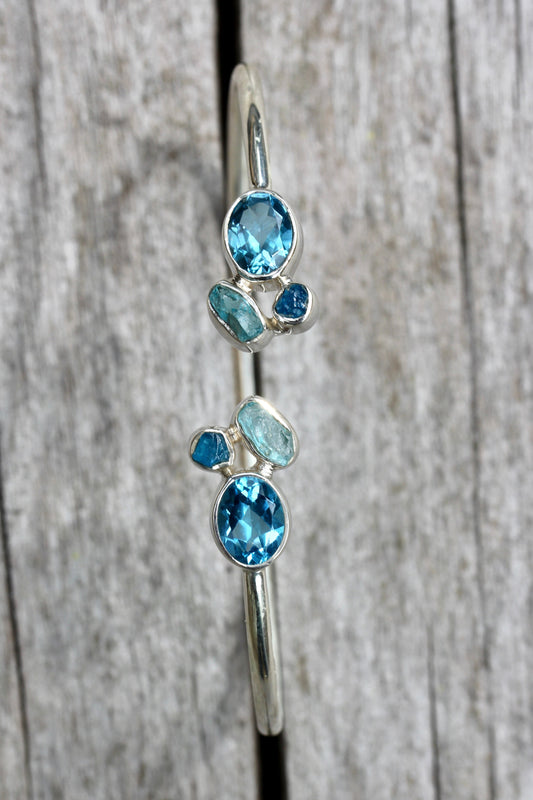 Blue Topaz Apatite Silver Flex Bracelet