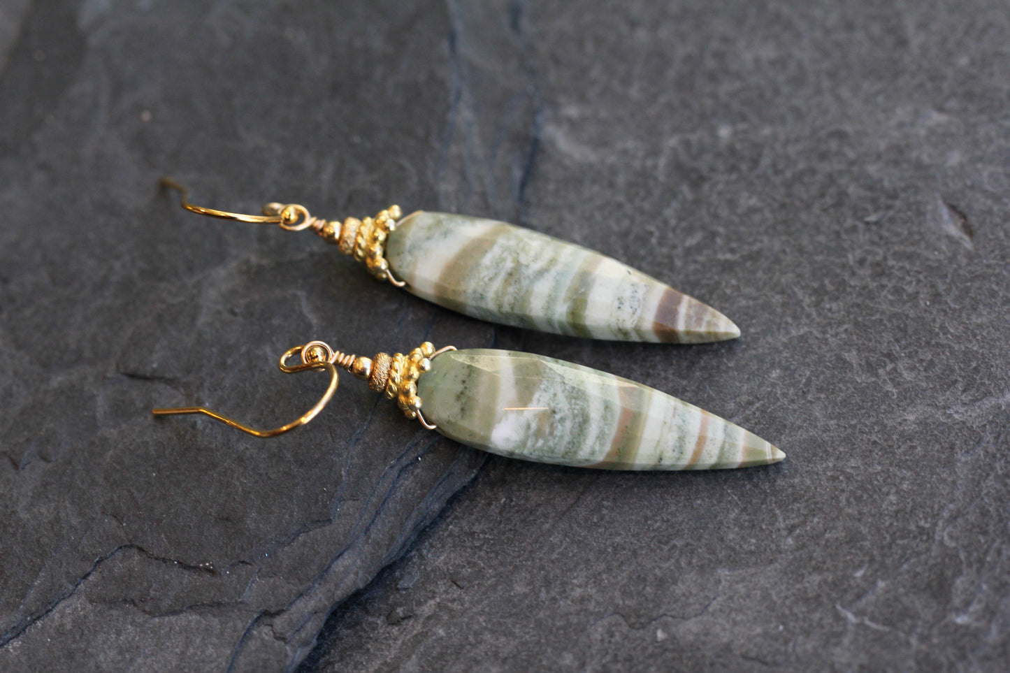 Green Opal Bali Cap Earrings