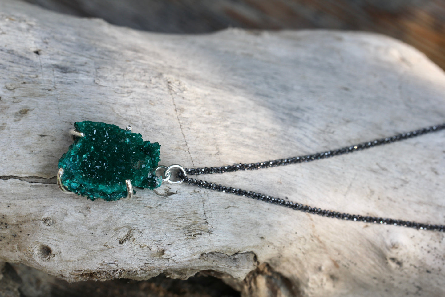 Dioptase Oxidized Silver Necklace
