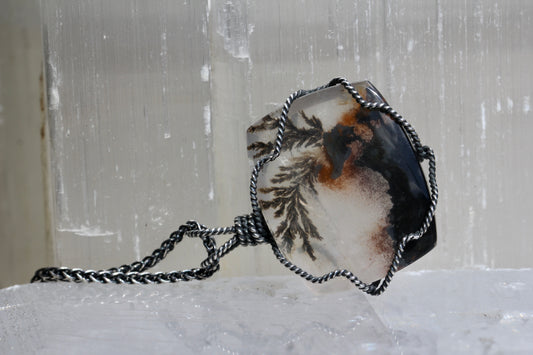 Dendritic Quartz Oxidized Silver Necklace
