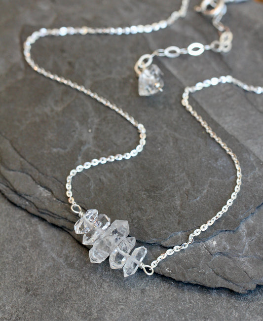 Herkimer Diamond Crystal Stack Silver Necklace