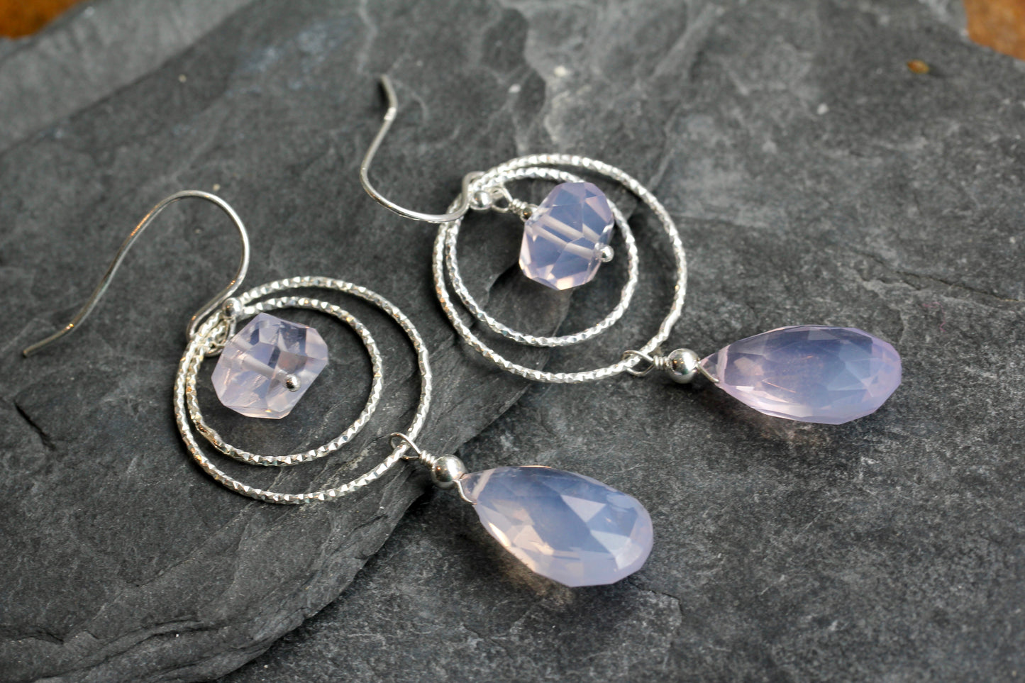 Lavender Quartz Sparkle Hoop Drop Earrings