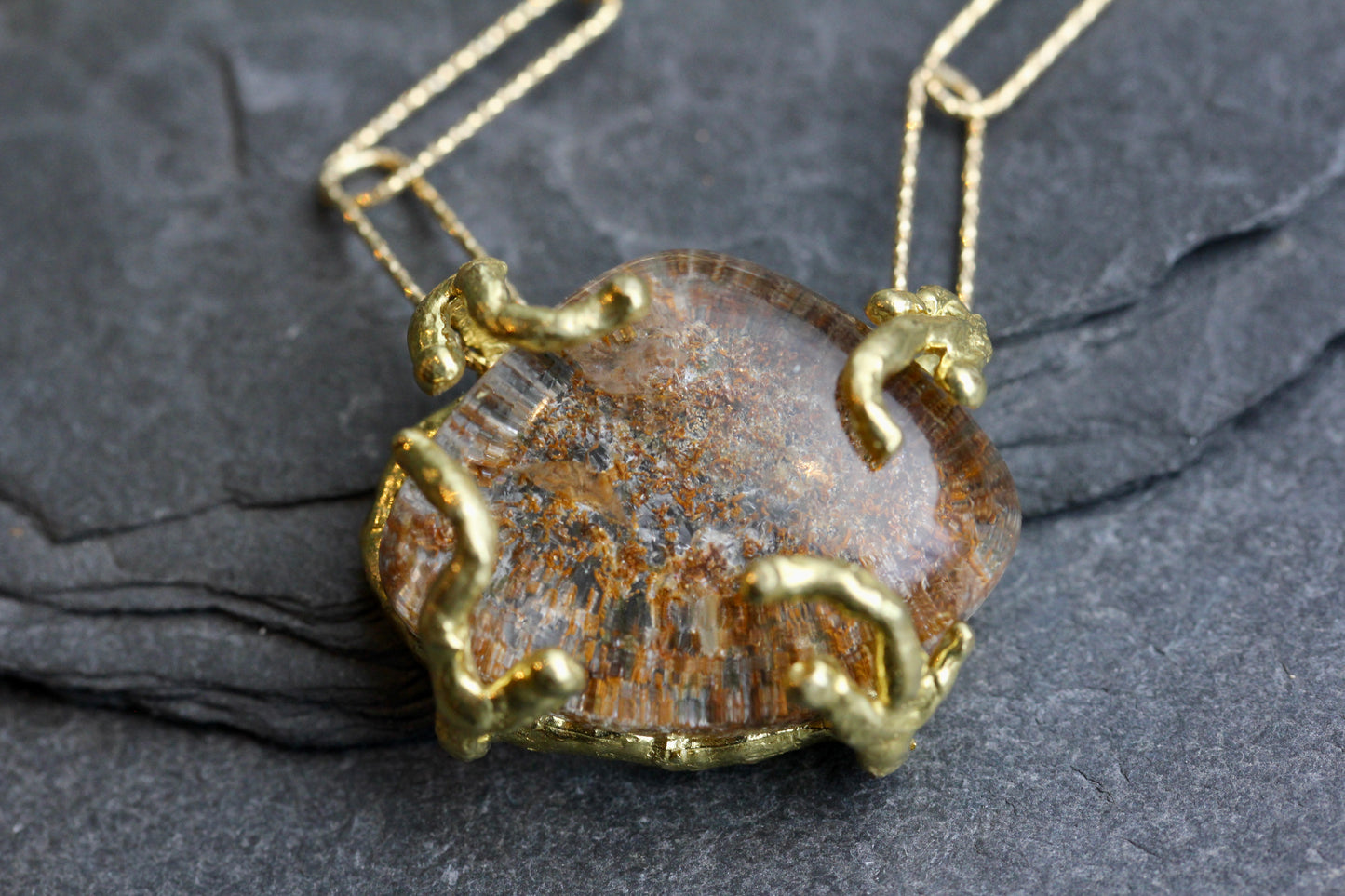 Lodolite Paperclip Gold Chain Necklace