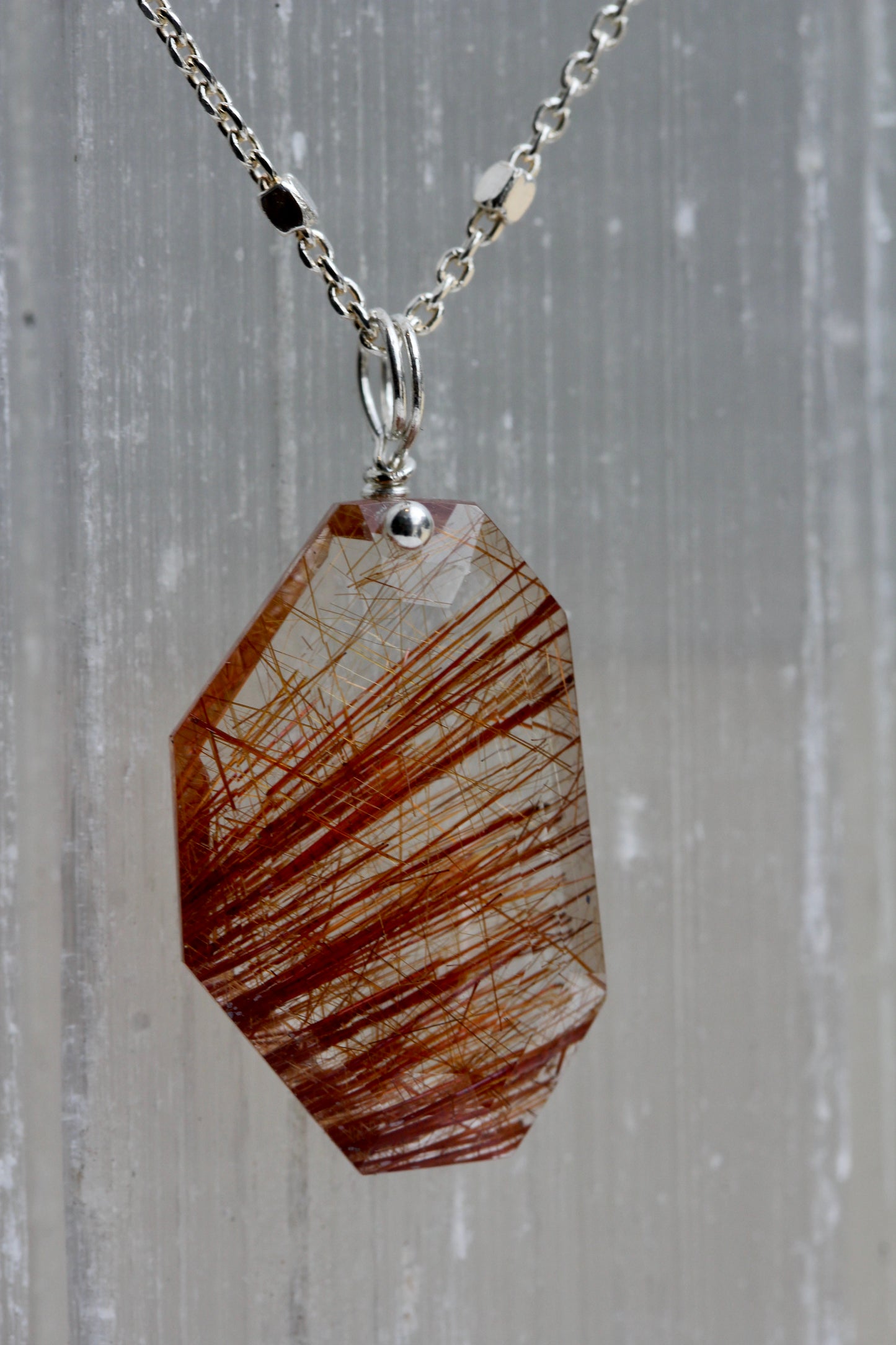 Rutilated Quartz Geometric Pendant Necklace
