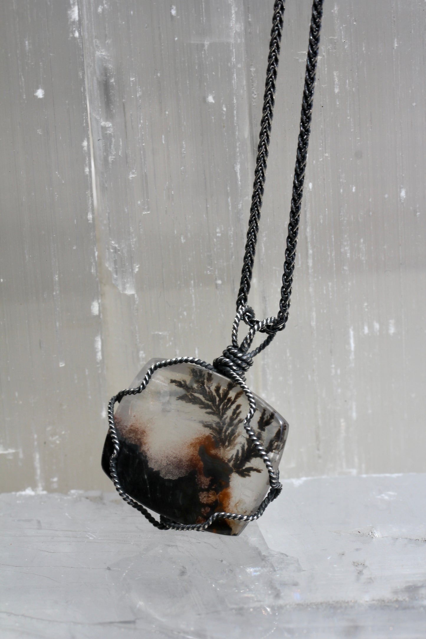 Dendritic Quartz Oxidized Silver Necklace