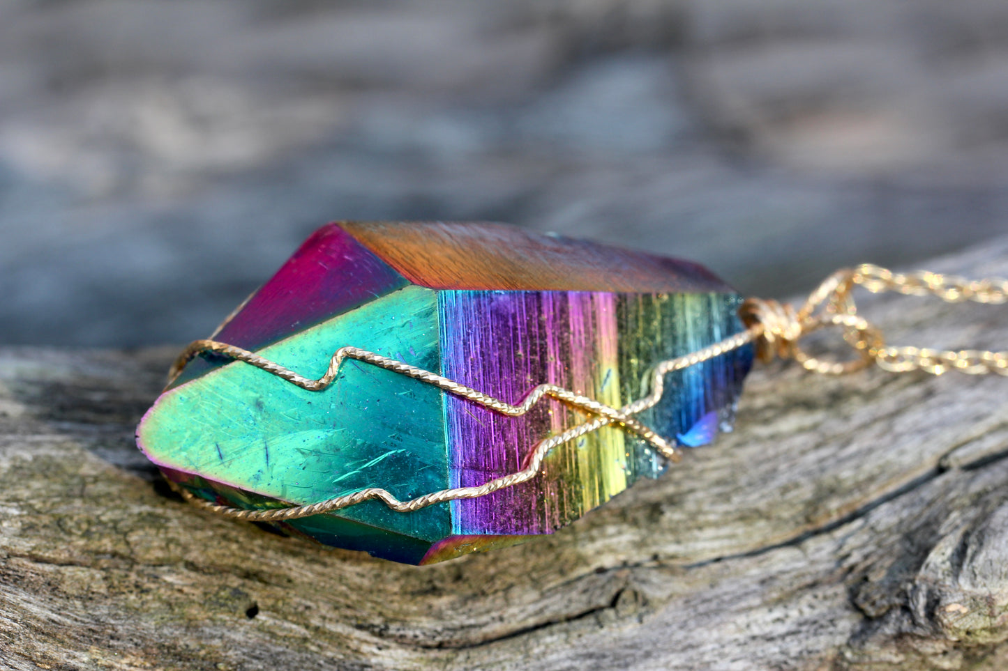 Titanium Quartz Gold Crystal Pendant