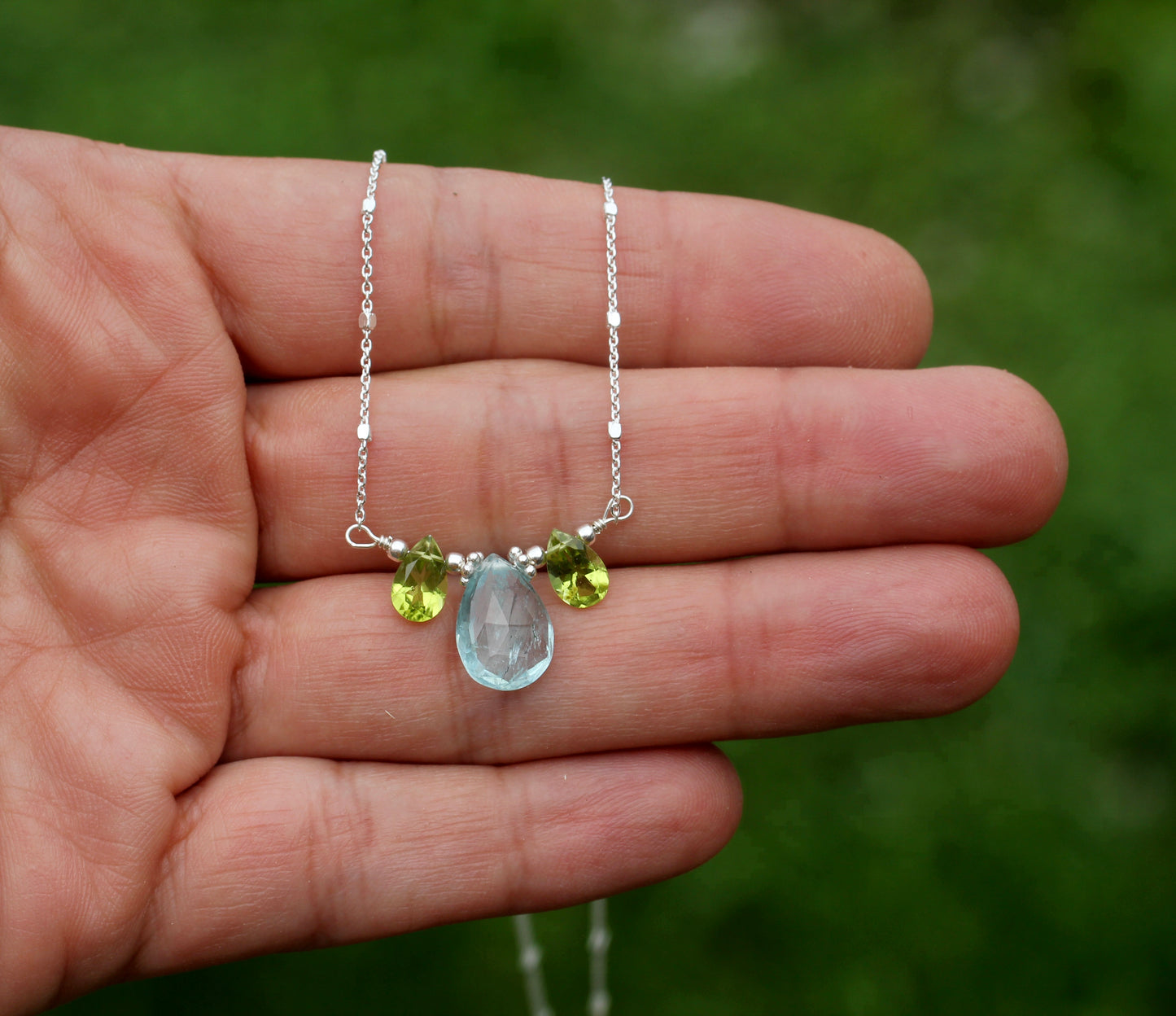 Aquamarine Peridot Silver Necklace