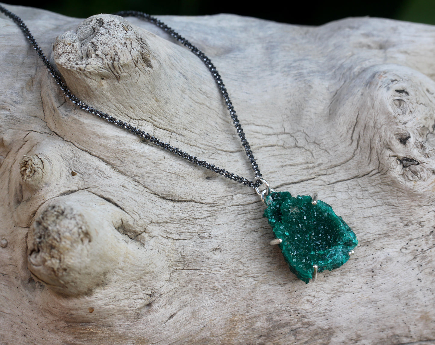 Dioptase Oxidized Silver Necklace