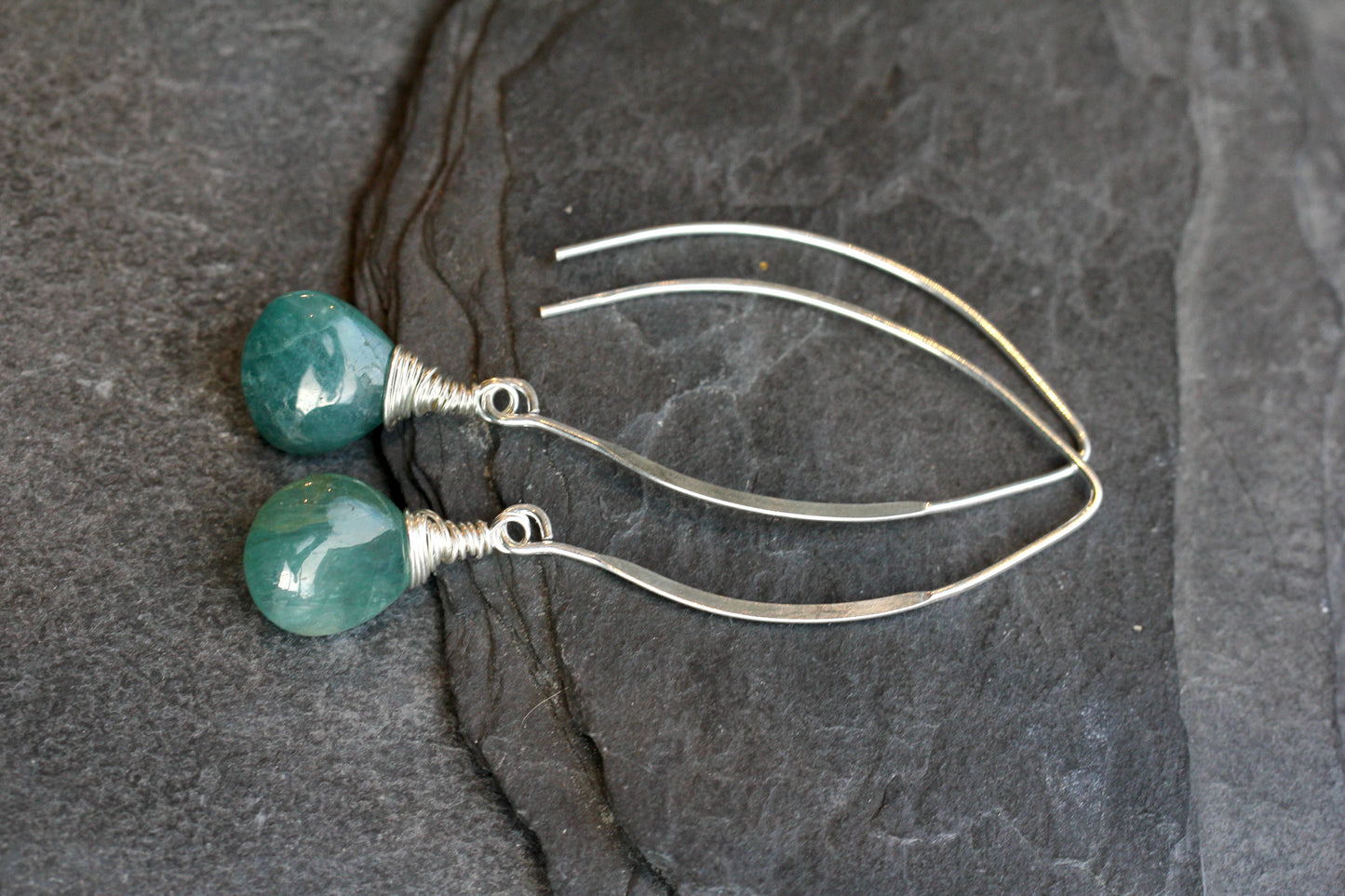 Grandidierite Long V Wire Earrings