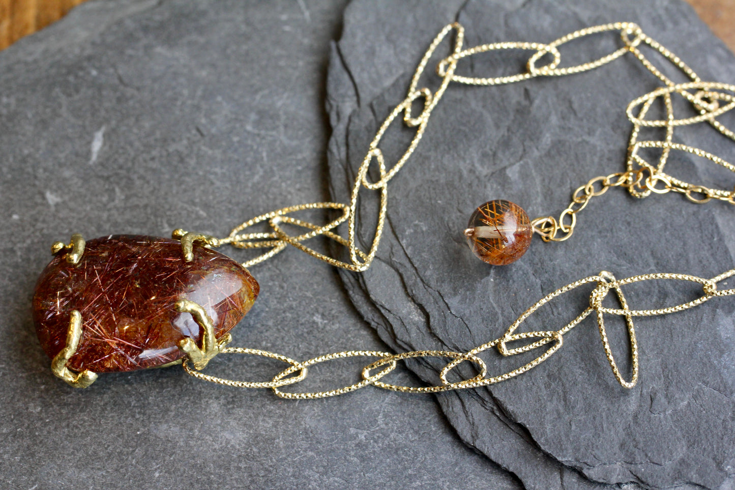 Rutilated Quartz Chunky Gold Sparkle Chain Necklace